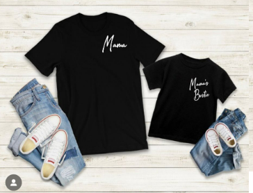 Mothers Day Mama Bestie Matching T-shirt set Black