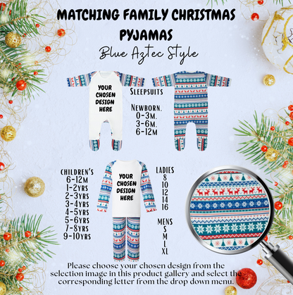 Blue Aztec Christmas Family Pyjamas