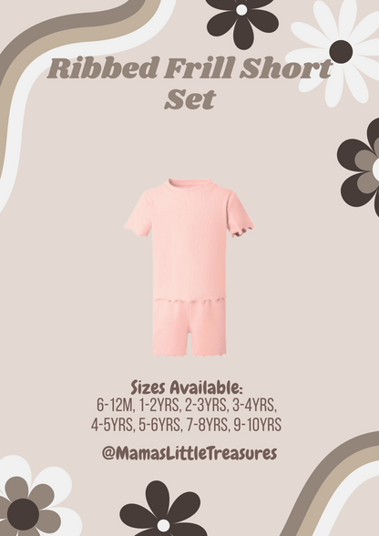 Blush Pink Ribbed Frill T-shirt & Short Set Personalised