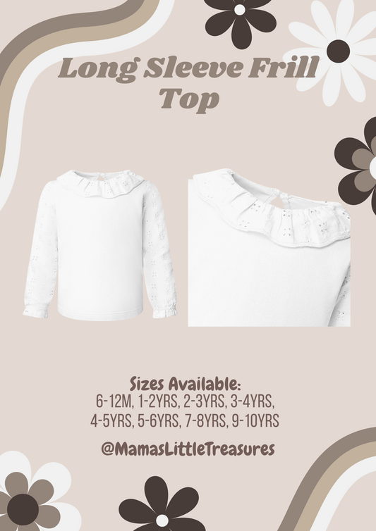 White Anglaise Long Sleeve Frill Top