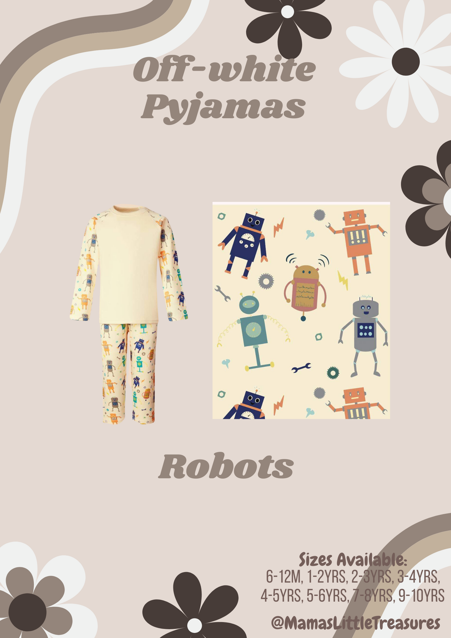 Beige Robots Personalised Children's Pyjamas