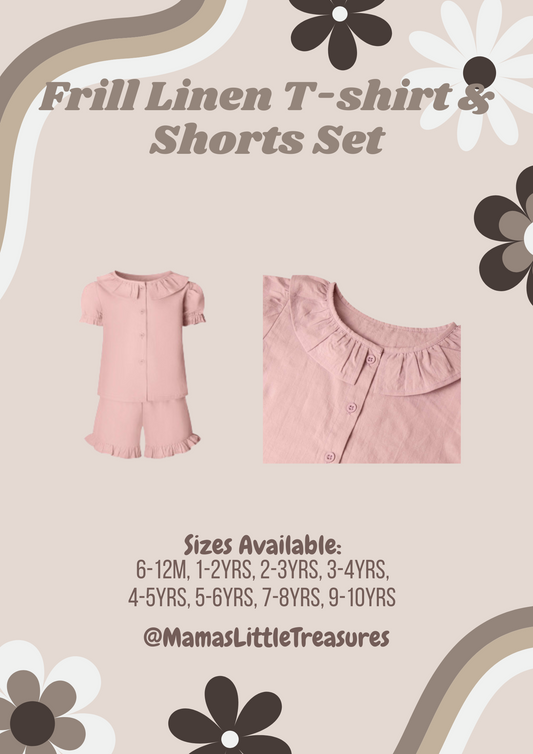 Blush Pink Frill Linen T-shirt & Short Set