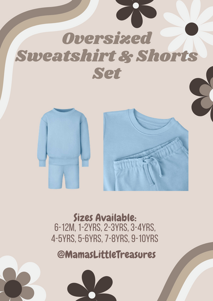 Sky Blue Oversized Sweatshirt & Shorts Set