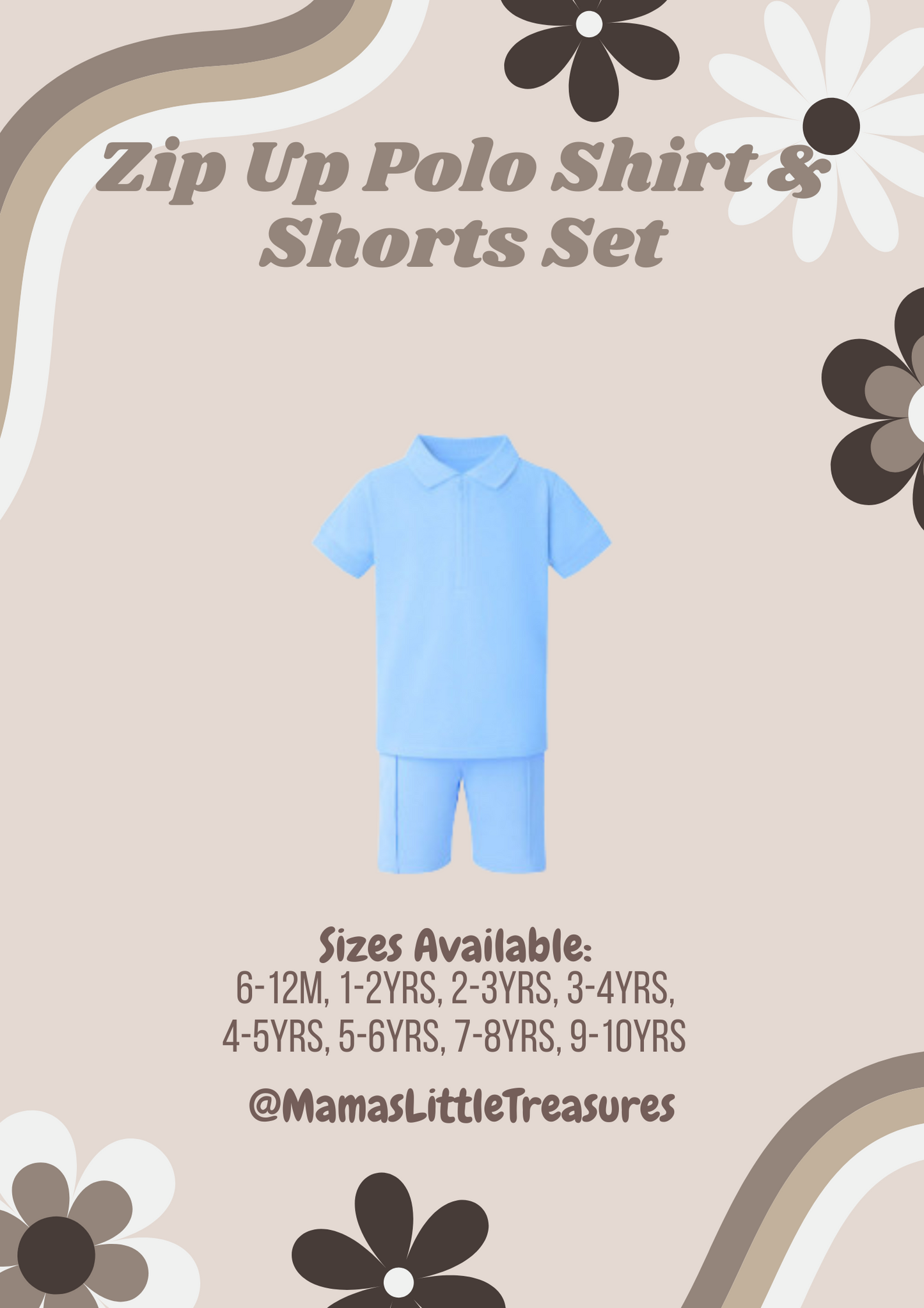 Blue Zip Up Polo Shirt & Shorts Set