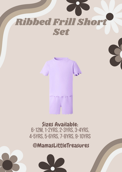 Pastel Purple Ribbed Frill T-shirt & Short Set Personalised