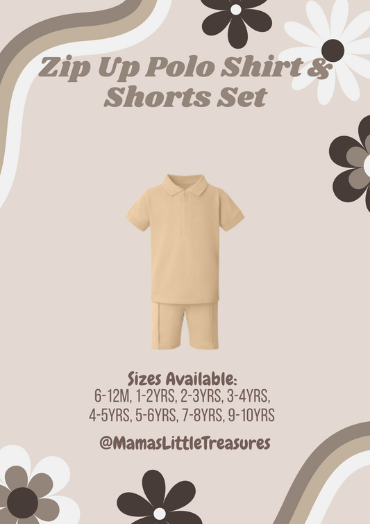 Sand Zip Up Polo Shirt & Shorts Set