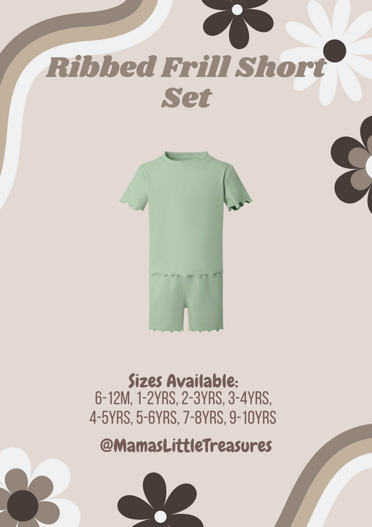 Sage Green Ribbed Frill T-shirt & Short Set Personalised