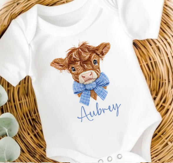 Personalised Highland Cow Easter Baby Vest