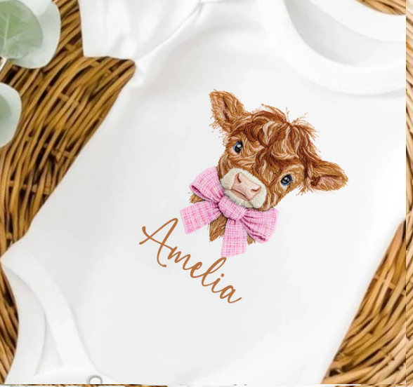 Personalised Highland Cow Easter Baby Vest