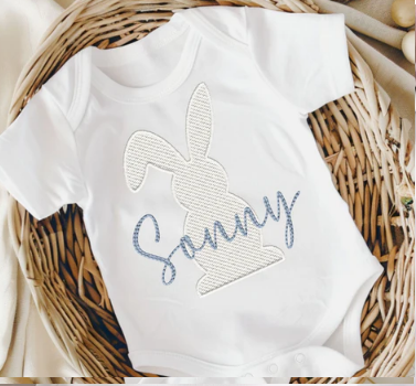 Personalised Embroidery Style Bunny Easter Baby Vest