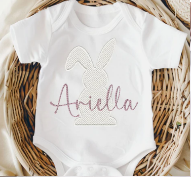 Personalised Embroidery Style Bunny Easter Baby Vest