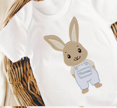 Personalised Embroidery Style Bunny Dungarees Baby Vest