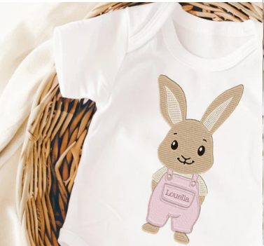 Personalised Embroidery Style Bunny Dungarees Baby Vest