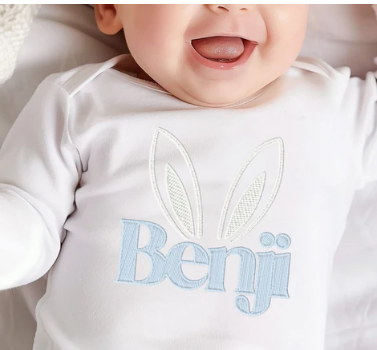 Personalised Embroidery Style Bunny Ears Easter Baby Vest