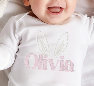 Personalised Embroidery Style Bunny Ears Easter Baby Vest